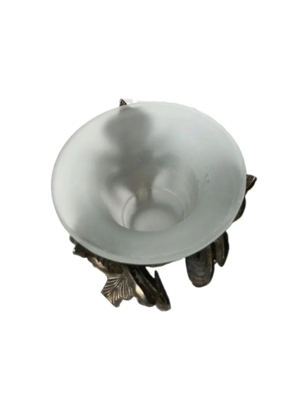 Bronze Frosted Glass Fleur de Lis Vase Candle Holder Footed French Country